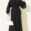 Cape Oversized Skirt Two-Piece Set Black