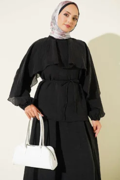 Alternative view of Cape Oversized Skirt Two-Piece Set Black