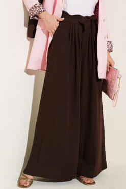 Wide-Leg Trousers with Pleated Detail Dark Brown