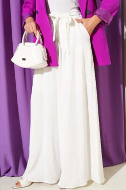 Wide-Leg Trousers with Pleated Detail Ecru