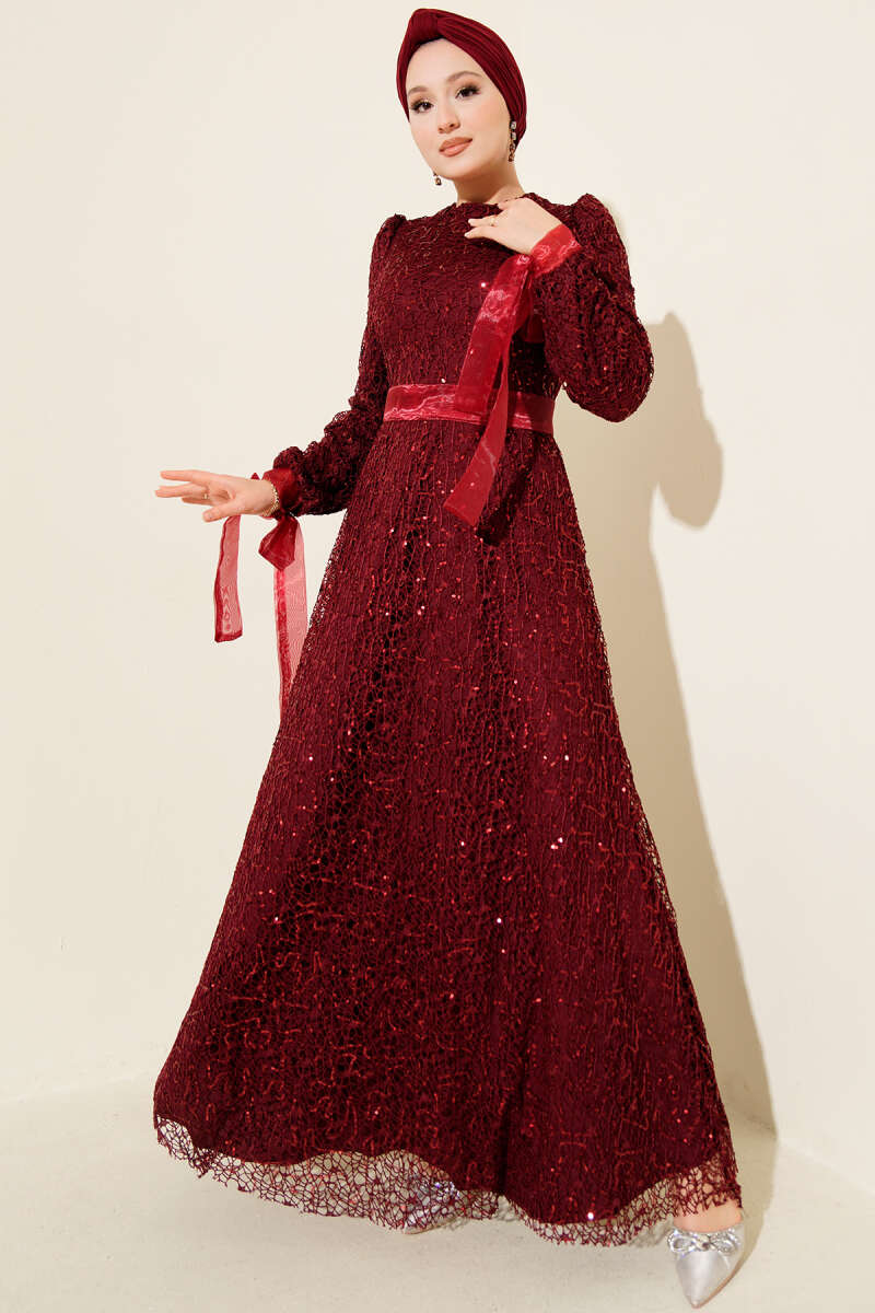 Glitter Sequin Evening Dress Burgundy