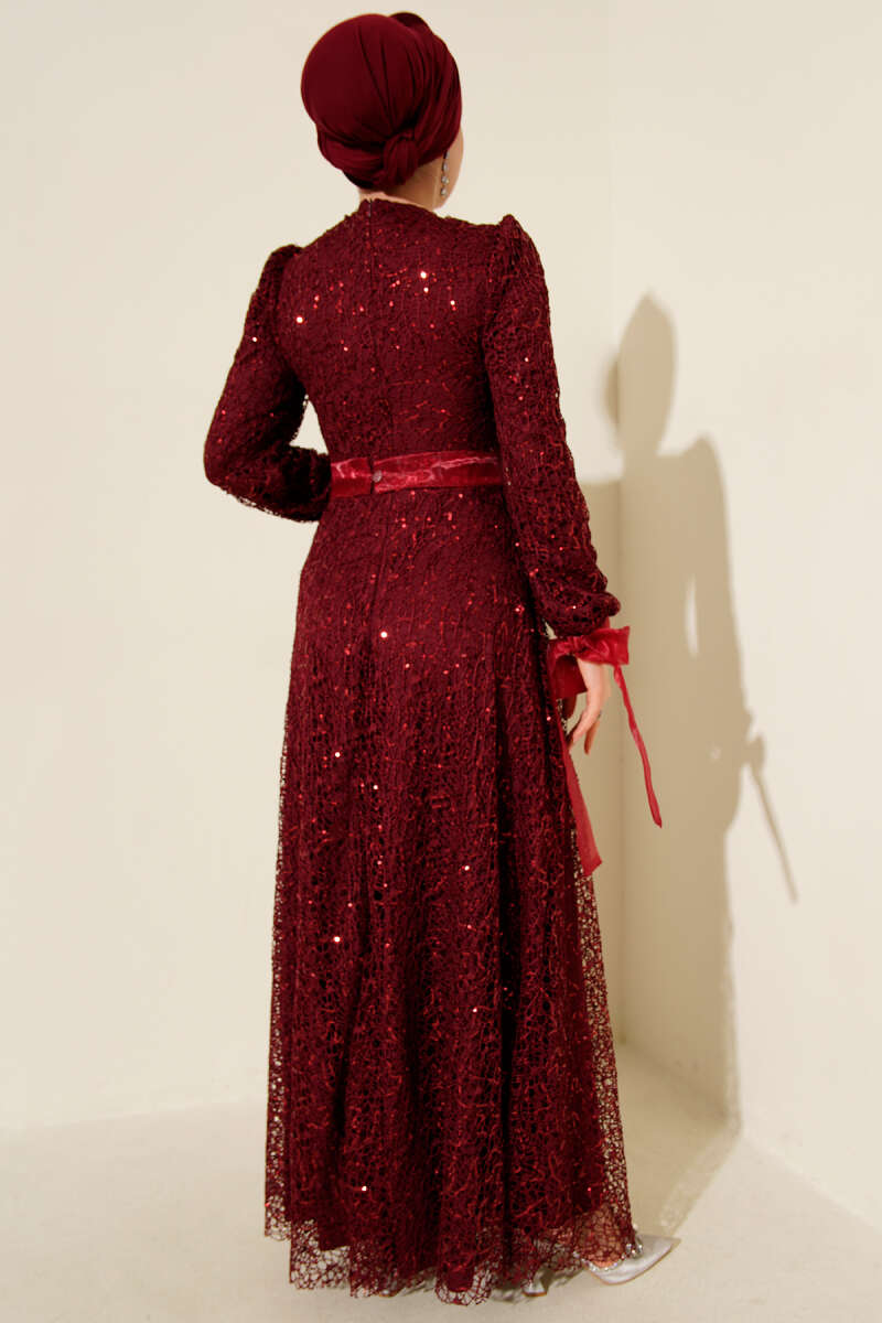 Glitter Sequin Evening Dress Burgundy – Image 3