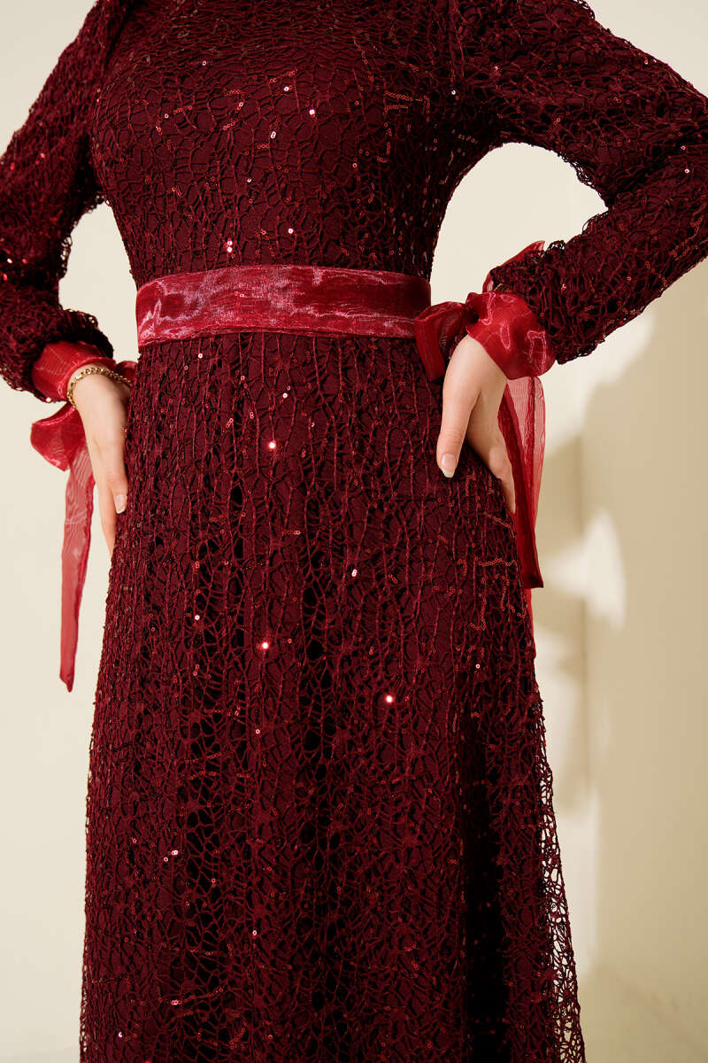 Glitter Sequin Evening Dress Burgundy – Image 4