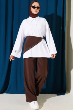 Alternative view of Oversized Tunic with Polo Neck and Patch Detail White