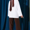 Oversized Tunic with Polo Neck and Patch Detail White – Image 3