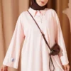 Oversized Tunic with Polo Neck and Patch Detail Powder Pink