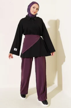 Alternative view of Oversized Tunic with Polo Neck and Patch Detail Black