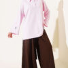 Oversized Tunic with Polo Neck and Patch Detail Pink - Image 2