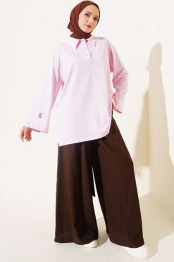 Alternative view of Oversized Tunic with Polo Neck and Patch Detail Pink
