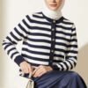 Striped Knit Cardigan in Polyamide Navy Blue