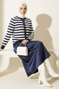 Alternative view of Striped Knit Cardigan in Polyamide Navy Blue
