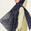 Polka Dot Bamboo Crinkle Scarf Navy Blue