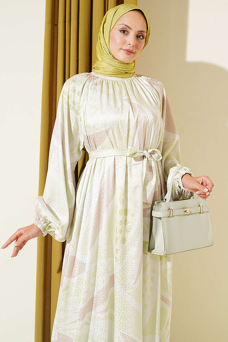 Polka Dot Jacquard Satin Dress Aqua Green – Bild 2