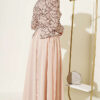 Embroidered Evening Gown with Sequins and Beads Beige - Image 3