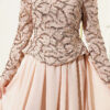Embroidered Evening Gown with Sequins and Beads Beige - Image 4
