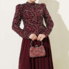 Embroidered Evening Gown with Sequins and Beads Burgundy - Image 2