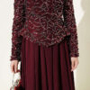 Embroidered Evening Gown with Sequins and Beads Burgundy - Image 4