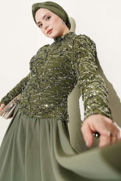 Alternative view of Embroidered Evening Gown with Sequins and Beads Khaki