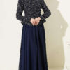 ⁦Embroidered Evening Gown with Sequins and Beads Navy Blue⁩ - الصورة ⁦2⁩