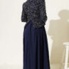 ⁦Embroidered Evening Gown with Sequins and Beads Navy Blue⁩ - الصورة ⁦3⁩