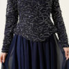 ⁦Embroidered Evening Gown with Sequins and Beads Navy Blue⁩ - الصورة ⁦4⁩