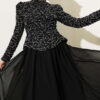 ⁦Embroidered Evening Gown with Sequins and Beads Black⁩ - الصورة ⁦2⁩