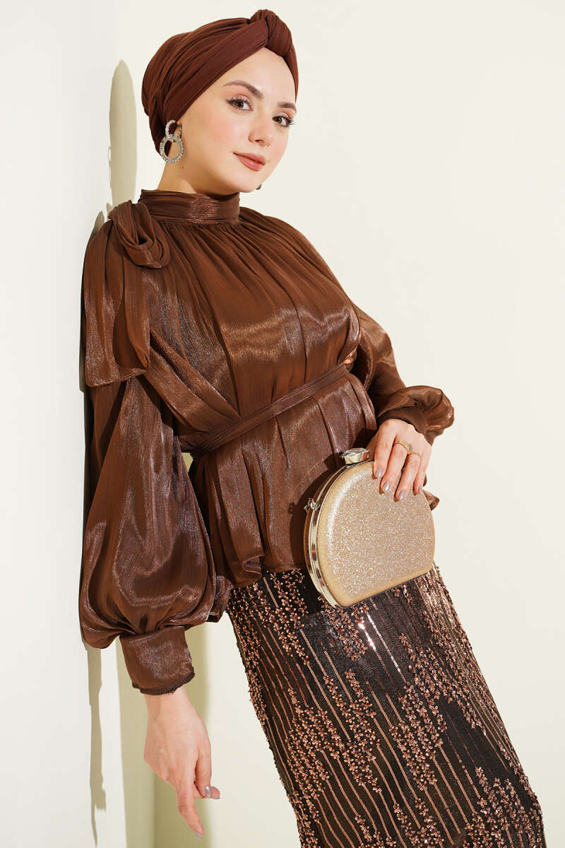 Sequin Skirt Evening Suit Brown - Imagen 2