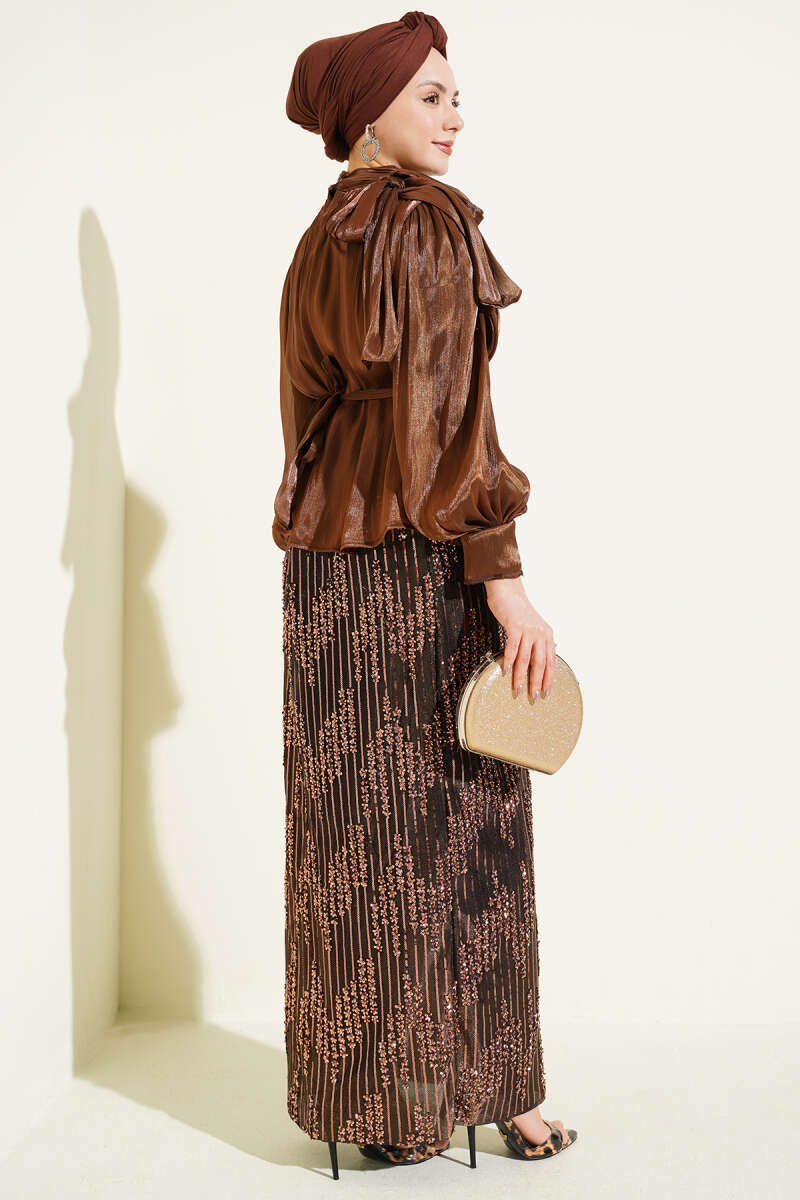 Sequin Skirt Evening Suit Brown - Imagen 3