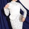 ⁦Sequin-Embellished Ribbon Detail Evening Dress Ecru⁩ - الصورة ⁦2⁩
