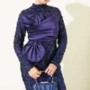 Sequin-Embellished Ribbon Detail Evening Dress Navy Blue - Image 2