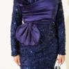 Sequin-Embellished Ribbon Detail Evening Dress Navy Blue - Image 4