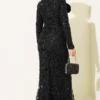 Sequin-Embellished Ribbon Detail Evening Dress Black - Imagen 3