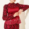 Sequin Satin Corset Detail Evening Dress Burgundy - Afbeelding 2