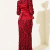 Sequin Satin Corset Detail Evening Dress Burgundy - Afbeelding 3