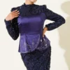 Sequin Satin Corset Detail Evening Dress Navy Blue - Imagen 2