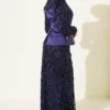 Sequin Satin Corset Detail Evening Dress Navy Blue - Imagen 3