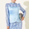 ⁦Sequin Satin Corset Detail Evening Dress Blue⁩ - الصورة ⁦2⁩