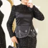⁦Sequin Satin Corset Detail Evening Dress Black⁩ - الصورة ⁦2⁩