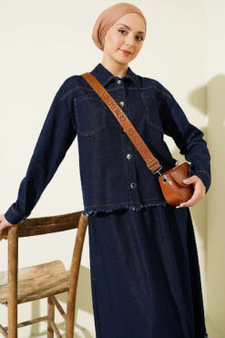 Alternative view of Fringed Detail Denim Two-Piece Set Navy Blue