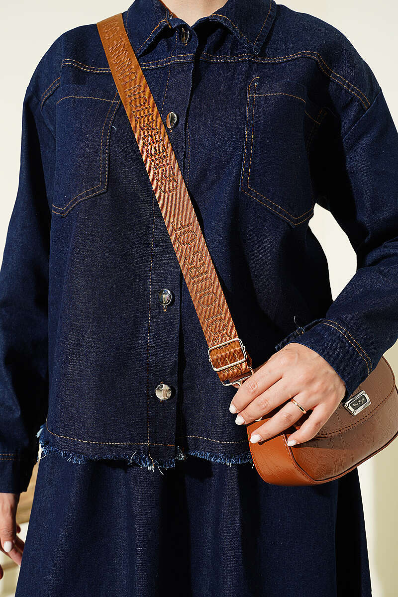 Fringed Detail Denim Two-Piece Set Navy Blue - Image 4