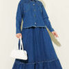 Ruffled Collar Brit Buttoned Two-Piece Set with Hem Edge Blue - immagine 5