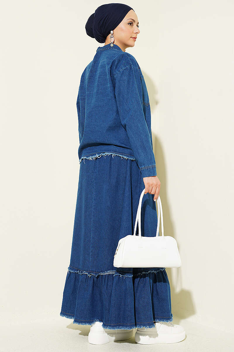 Fringed Detail Denim Two-Piece Set Blue - immagine 3