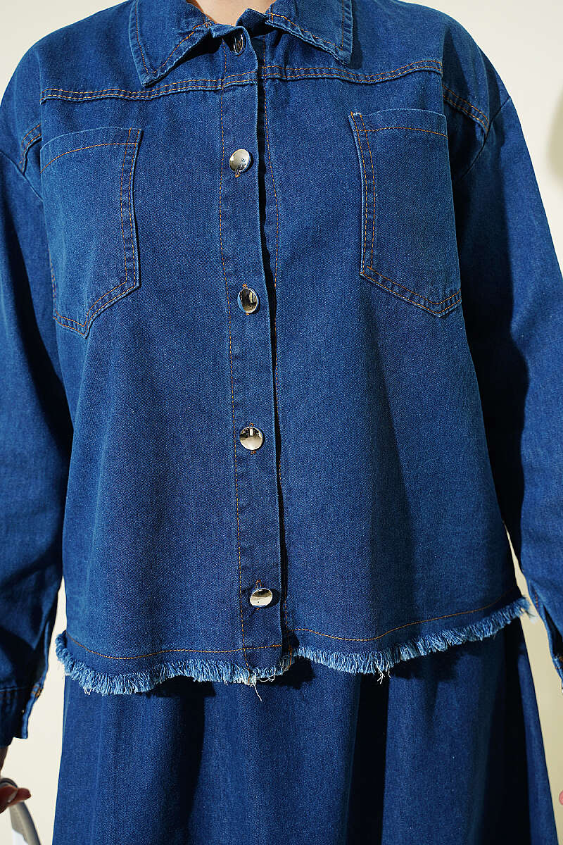 Fringed Detail Denim Two-Piece Set Blue - immagine 4