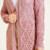 Fringed Diamond Pattern Openwork Cardigan Rose Dust - الصورة 4