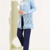 Fringed Diamond Pattern Openwork Cardigan Blue - الصورة 2