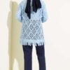 Fringed Diamond Pattern Openwork Cardigan Blue - الصورة 3