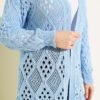 Fringed Diamond Pattern Openwork Cardigan Blue - الصورة 4