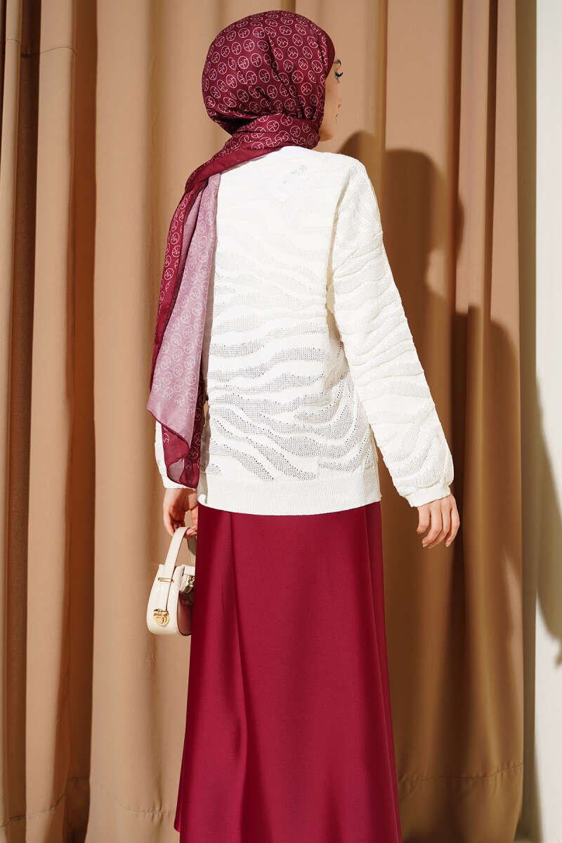 Zebra Print Knitted Sweater Ecru - immagine 3