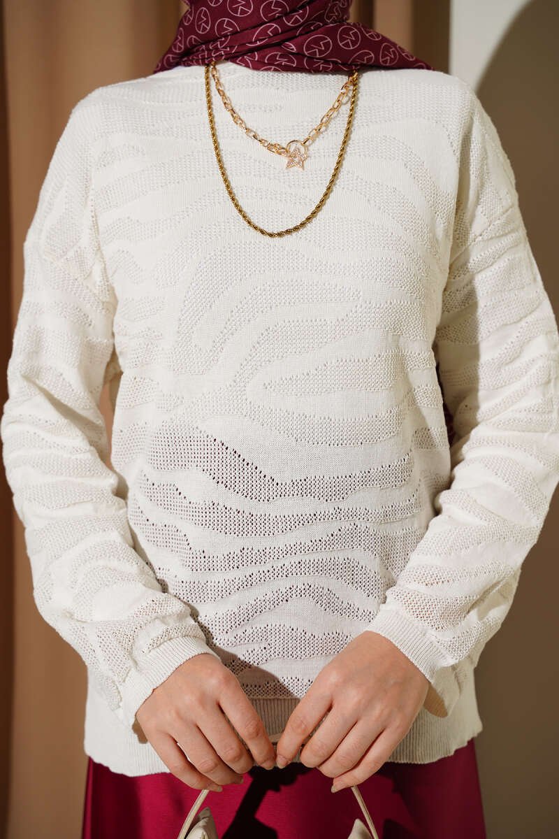 Zebra Print Knitted Sweater Ecru - immagine 4
