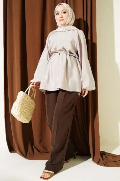 Vue alternative de Balloon Sleeve Tie Waist Tunic Beige